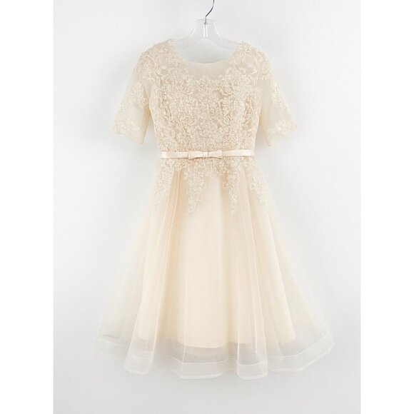 WEDDING BRIDAL DRESS cocktail tea length tulle embroidered vintage inspired 8 - Picture 1 of 11
